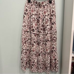 LOFT Petite Shimmer Vine Tiered Maxi Skirt